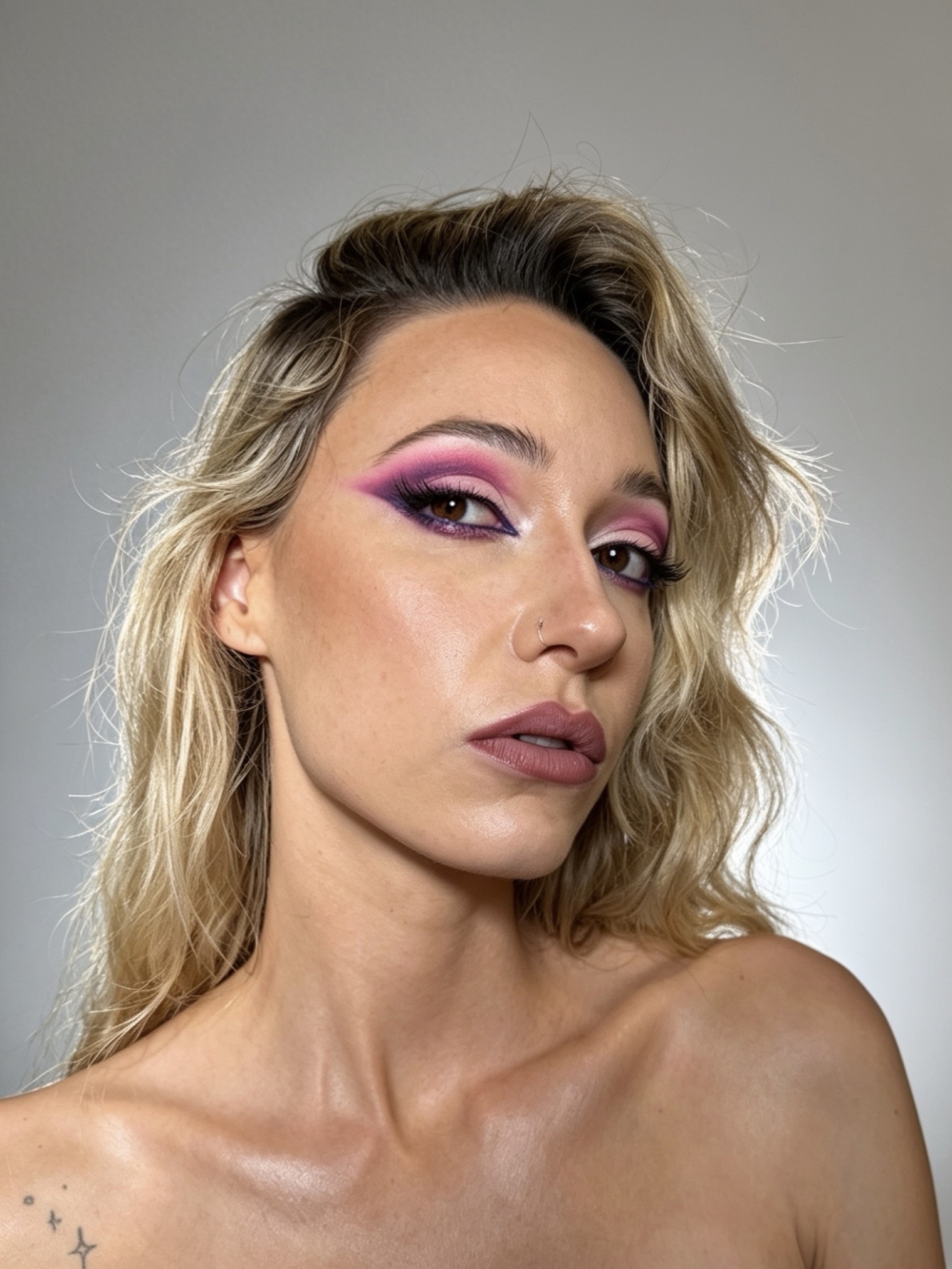 Pink editorial eyeshadow soft glam beauty look