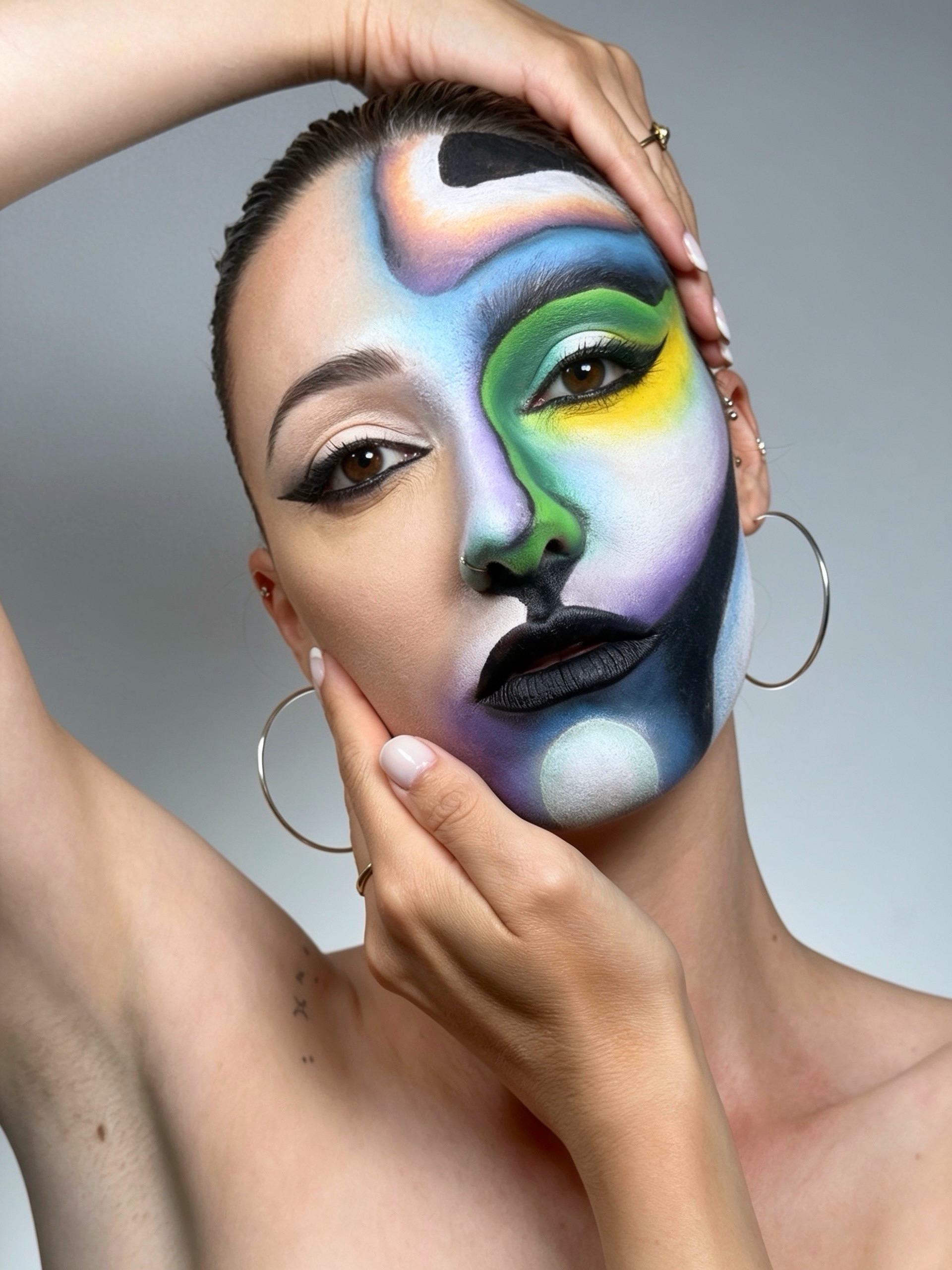 Abstract colourful airbrush editorial makeup